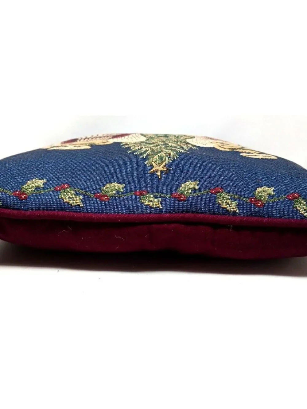 Holiday Tapestry Throw Pillow Two Angel Bears Tree 17 Inch VTG #D8